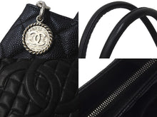 画像をギャラリービューアに読み込む, 極美品 CHANEL シャネル 復刻トートバッグ A01804 ココマーク 6番台 2000年 キャビアスキン ブラック シルバー金具 中古 58025
