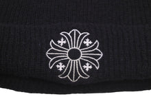 画像をギャラリービューアに読み込む, CHROME HEARTS クロムハーツ ニットキャップ 帽子 マルチプラス 刺繍 ビーニー ウール ブラック ホワイト サイズOS 美品 中古 58071