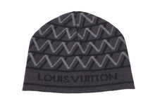 画像をギャラリービューアに読み込む, LOUIS VUITTON ルイヴィトン ニットキャップ ロゴ ギザギザ ウール グレー ブラック 美品 中古 58264