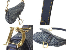 画像をギャラリービューアに読み込む, Christian Dior クリスチャンディオール ショルダーバッグ オブリーク サドルバッグ キャンバス レザー ネイビー 美品 中古 58308
