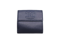 画像をギャラリービューアに読み込む, CHANEL シャネル 二つ折り財布 小銭入れ 16番台 2012年 ココマーク キャビアスキン ネイビー シルバー金具 良品 中古 58326
