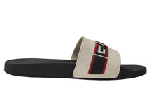 画像をギャラリービューアに読み込む, GUCCI グッチ ストライプ ラバー スライド サンダル ブラック ホワイト ロゴ シューズ 522884 サイズ10 中古 58369