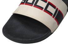 画像をギャラリービューアに読み込む, GUCCI グッチ ストライプ ラバー スライド サンダル ブラック ホワイト ロゴ シューズ 522884 サイズ10 中古 58369