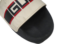 画像をギャラリービューアに読み込む, GUCCI グッチ ストライプ ラバー スライド サンダル ブラック ホワイト ロゴ シューズ 522884 サイズ10 中古 58369