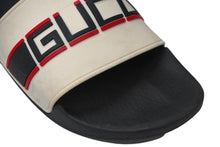 画像をギャラリービューアに読み込む, GUCCI グッチ ストライプ ラバー スライド サンダル ブラック ホワイト ロゴ シューズ 522884 サイズ10 中古 58369