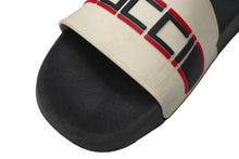 画像をギャラリービューアに読み込む, GUCCI グッチ ストライプ ラバー スライド サンダル ブラック ホワイト ロゴ シューズ 522884 サイズ10 中古 58369