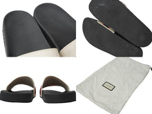 画像をギャラリービューアに読み込む, GUCCI グッチ ストライプ ラバー スライド サンダル ブラック ホワイト ロゴ シューズ 522884 サイズ10 中古 58369