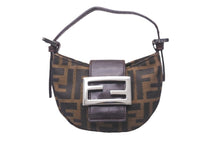 Load image into Gallery viewer, FENDI フェンディ ハンドバッグ ミニクロワッサン マンマバケット ミニポーチ ズッカ柄 26673 ブラウン シルバー 美品 中古 58388