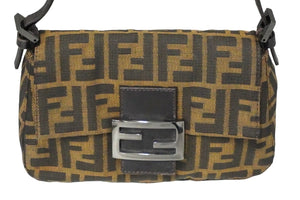 FENDI フェンディ ハンドバッグ マンマバケット ズッカ柄 キャンバス レザー ブラウン 良品 中古 58414