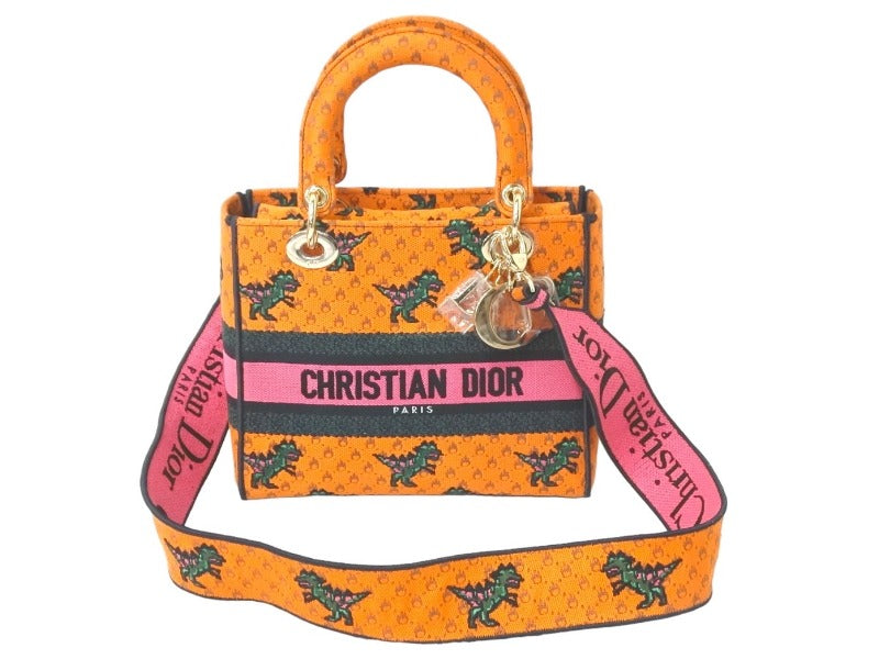 極美品 Christian Dior クリスチャンディオール ハンドバッグ レディ D-ライト ミディアム 恐竜オレンジ 2021 50-MA0221  中古 58419 – Casanova Vintage