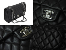 画像をギャラリービューアに読み込む, 極美品 CHANEL マトラッセWフラップチェーンショルダー 19番台 25cm ショルダーバッグ ブラック×シルバー金具 ラムスキン 中古 58447