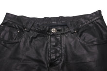 画像をギャラリービューアに読み込む, CHROME HEARTS クロムハーツ パンツ レザーパンツ フレアパンツ クロスボール シルバー925 ブラック サイズ32 美品 中古 58507