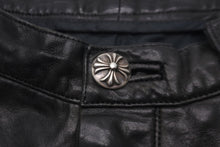 画像をギャラリービューアに読み込む, CHROME HEARTS クロムハーツ パンツ レザーパンツ フレアパンツ クロスボール シルバー925 ブラック サイズ32 美品 中古 58507