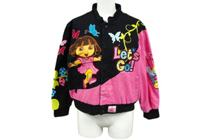 JH Design DORA The Explorer Racing Jacket Black Pink Embroidery Size L Good Used 58511