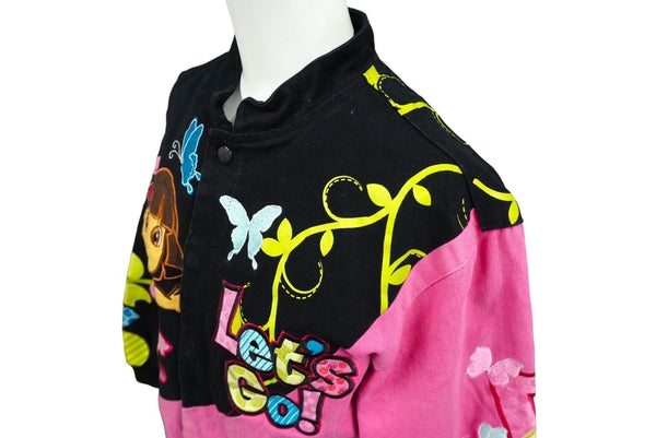 JH Design DORA The Explorer Racing Jacket Black Pink Embroidery Size L Good Used 58511