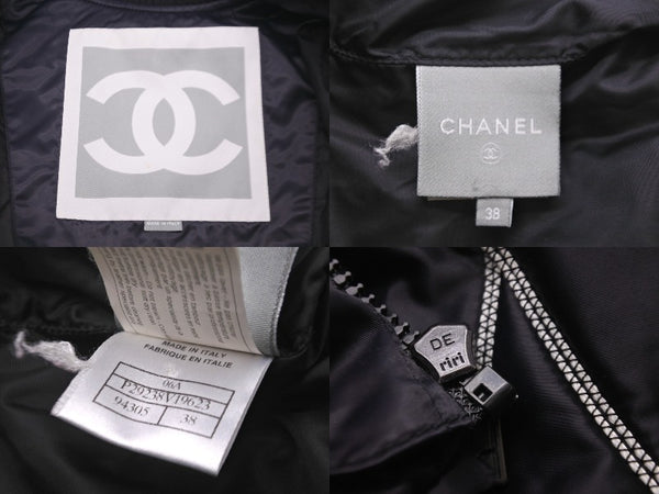 CHANEL Nylon Jacket Sports Line P29238V19623 06A Navy Gray Black Metal Fittings Size 38 Good Condition Used 58533