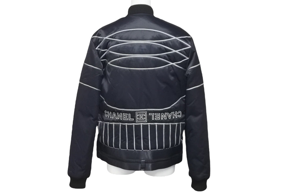 CHANEL Nylon Jacket Sports Line P29238V19623 06A Navy Gray Black Metal Fittings Size 38 Good Condition Used 58533