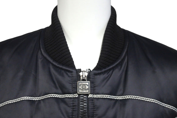 CHANEL Nylon Jacket Sports Line P29238V19623 06A Navy Gray Black Metal Fittings Size 38 Good Condition Used 58533
