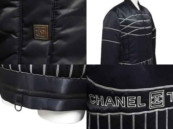CHANEL Nylon Jacket Sports Line P29238V19623 06A Navy Gray Black Metal Fittings Size 38 Good Condition Used 58533