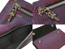 画像をギャラリービューアに読み込む, CHROME HEARTS クロムハーツ 三つ折り 長財布 ウェーブウォレット クロスボタン レッド ブルー シルバー925 良品 中古 58555