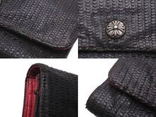 画像をギャラリービューアに読み込む, CHROME HEARTS クロムハーツ 長財布 ウェーブウォレット クロスボタン ブラック ピンク シルバー925 良品 中古 58556