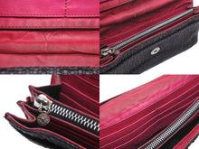 画像をギャラリービューアに読み込む, CHROME HEARTS クロムハーツ 長財布 ウェーブウォレット クロスボタン ブラック ピンク シルバー925 良品 中古 58556