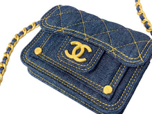 画像をギャラリービューアに読み込む, 新品未使用 新作 CHANEL シャネル ミニチェーンショルダーバッグ ココマーク AP3349 デニム ラメ ネイビー ゴールド金具 58666