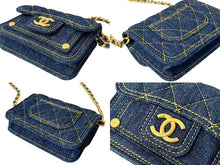 画像をギャラリービューアに読み込む, 新品未使用 新作 CHANEL シャネル ミニチェーンショルダーバッグ ココマーク AP3349 デニム ラメ ネイビー ゴールド金具 58666