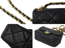 画像をギャラリービューアに読み込む, 極美品 CHANEL シャネル チェーンショルダーバッグ AS3748 マトラッセ トップハンドル ブラック ゴールド金具 中古 58746