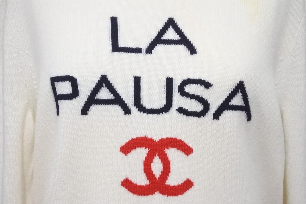 CHANEL Knit Sweater La Pausa Knit Coco Mark P60439K46038 Cashmere Off-White 34 Good Used 58751