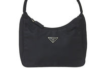 Load image into Gallery viewer, PRADA プラダ ハンドバッグ ワンショルダー MV515 ホーボー ミニバッグ 三角ロゴ ブラック シルバー金具 美品 中古 58833