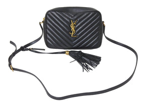 SAINT LAURENT サンローラン ショルダーバッグ ルーカメラバッグ フリンジ YSLロゴ ブラック カーフ 574494 美品 中古 58838