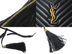 SAINT LAURENT サンローラン ショルダーバッグ ルーカメラバッグ フリンジ YSLロゴ ブラック カーフ 574494 美品 中古 58838