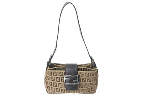 FENDI フェンディ ハンドバッグ ワンショルダー ズッキーノ ブラウン キャンバス 8BR011 シルバー金具 美品 中古 58870