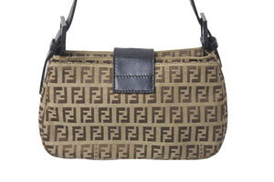 FENDI フェンディ ハンドバッグ ワンショルダー ズッキーノ ブラウン キャンバス 8BR011 シルバー金具 美品 中古 58870