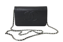 Load image into Gallery viewer, CHANEL シャネル ウォレットチェーン ショルダーバッグ ブラック 15番台 ココマーク キャビアスキン シルバー金具 美品 中古 58891