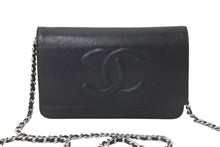 Load image into Gallery viewer, CHANEL シャネル ウォレットチェーン ショルダーバッグ ブラック 15番台 ココマーク キャビアスキン シルバー金具 美品 中古 58891