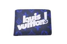 Load image into Gallery viewer, LOUIS VUITTON ルイヴィトン 二つ折り財布 ポルトフォイユ・ミュルティプル M80850 ネイビー ブルー ホワイト 美品 中古 58925