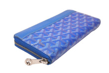 Load image into Gallery viewer, GOYARD ゴヤール 長財布 ラウンドファスナー マティニョンGM ヘリンボーン ブルー シルバー金具 美品 中古 58955
