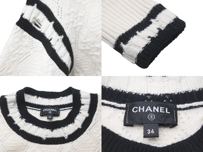 極美品 CHANEL シャネル ニット セーター ダメージ加工 カシミヤ 22ss 