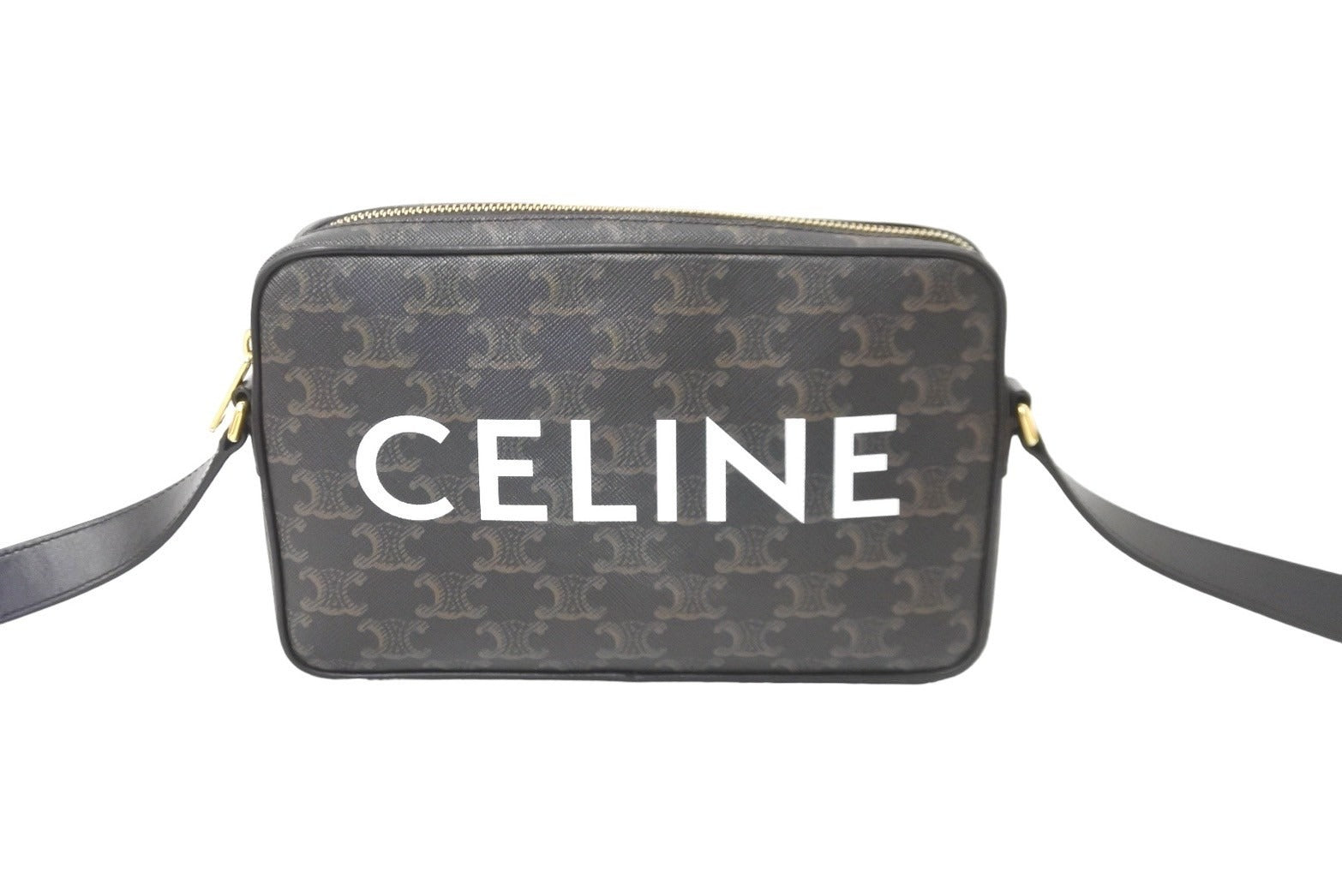 CELINE セリーヌ ショルダーバッグ ミディアム メッセンジャーバッグ トリオンフキャンバス カーフスキン ブラック 美品 中古 59008 –  Casanova Vintage