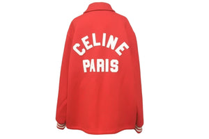 極美品 CELINE セリーヌ ベースボール テディジャケット ウール ロゴ ワッペン レッド サイズ46 2V02K896C 中古 59078