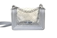 画像をギャラリービューアに読み込む, CHANEL シャネル ショルダーバッグ ボーイシャネル A92098 グレー ビニール 19番台 ビンテージシルバー金具 美品 中古 59115