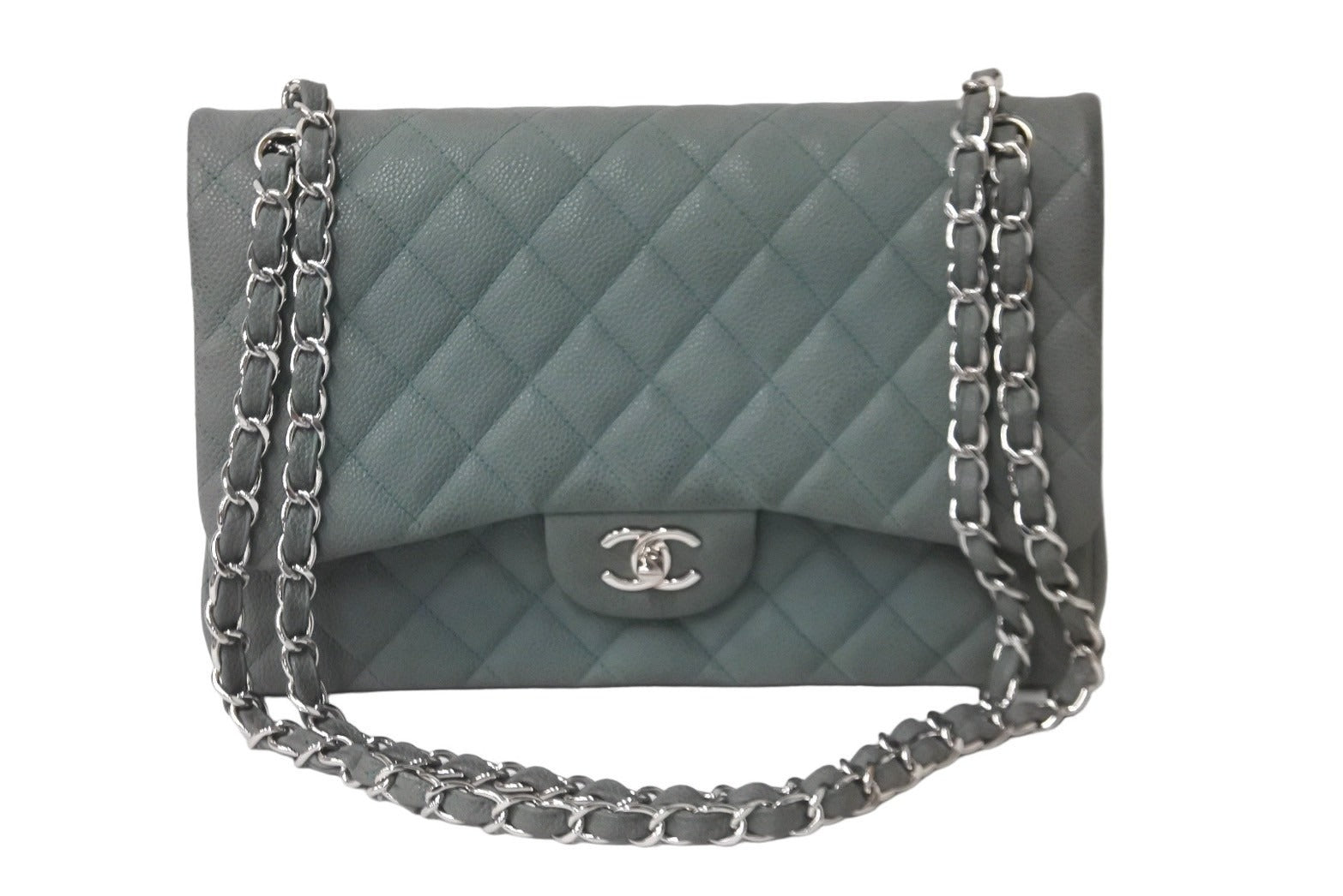 CHANEL シャネル チェーンショルダーバッグ デカマトラッセ A58600 17番台 2013年 キャビアスキン ブルー シルバー 良品 中古  59147 – Casanova Vintage