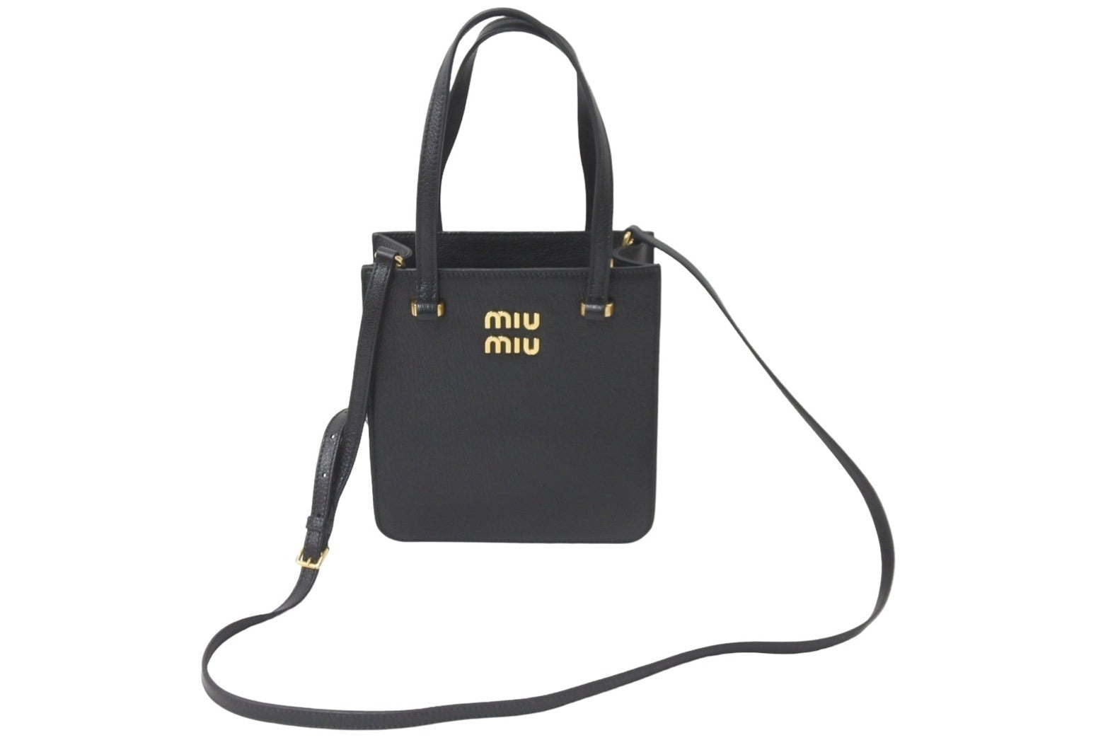 極美品 MIUMIU ミュウミュウ 2WAYハンドバッグ ショルダーストラップ付き 5BA231 マドラスレザー ブラック 中古 59376 –  Casanova Vintage