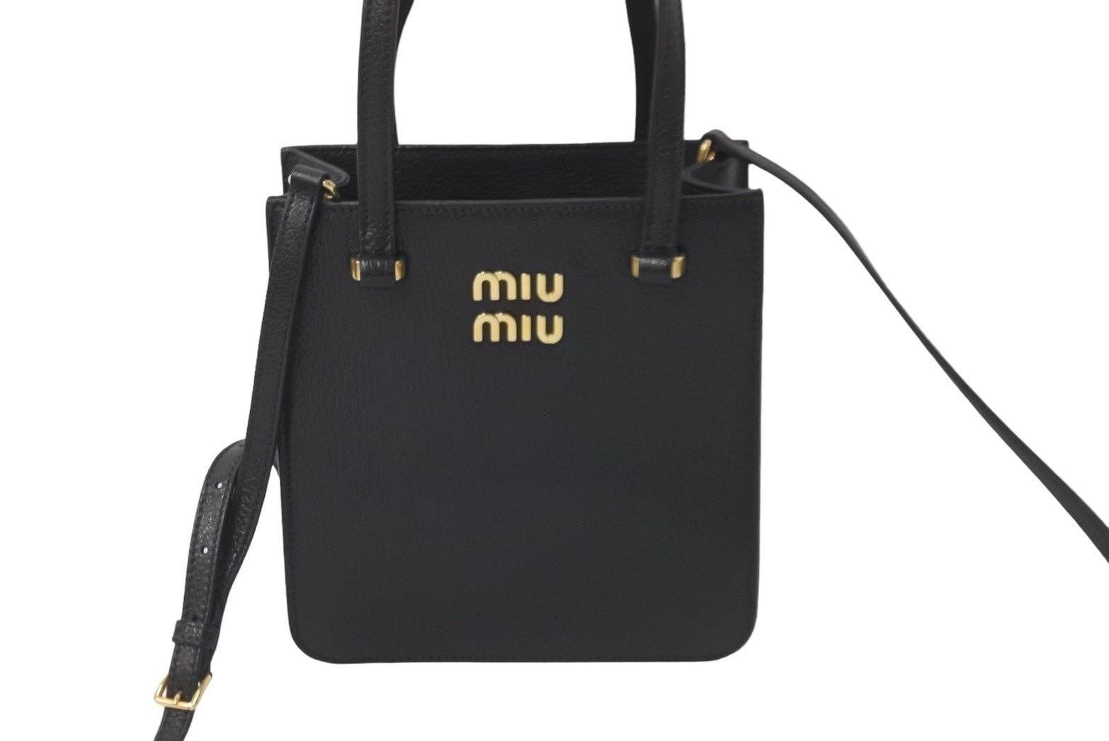 極美品 MIUMIU ミュウミュウ 2WAYハンドバッグ ショルダーストラップ付き 5BA231 マドラスレザー ブラック 中古 59376 –  Casanova Vintage