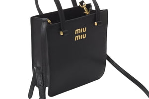 極美品 MIUMIU ミュウミュウ 2WAYハンドバッグ ショルダーストラップ付き 5BA231 マドラスレザー ブラック 中古 59376