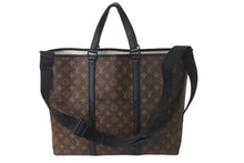 画像をギャラリービューアに読み込む, LOUIS VUITTON ルイヴィトン M45733 ウィークエンド トート GM ブラウン レザー モノグラムマカサー ブラック金具 美品 中古 59405