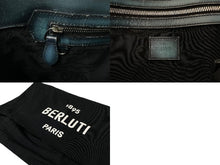 画像をギャラリービューアに読み込む, Berluti ベルルッティ トートバッグ トゥジュール スクリットレザー スティールブルー シルバー金具 美品 中古 59515