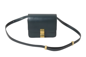 CELINE セリーヌ クラシックボックススモール ショルダーバッグ カーフ ダークグリーン 189183 ゴールド金具 美品 中古 59531